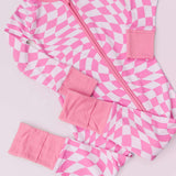 Bubblegum Wavy Checkers Dream Romper Milk & Baby