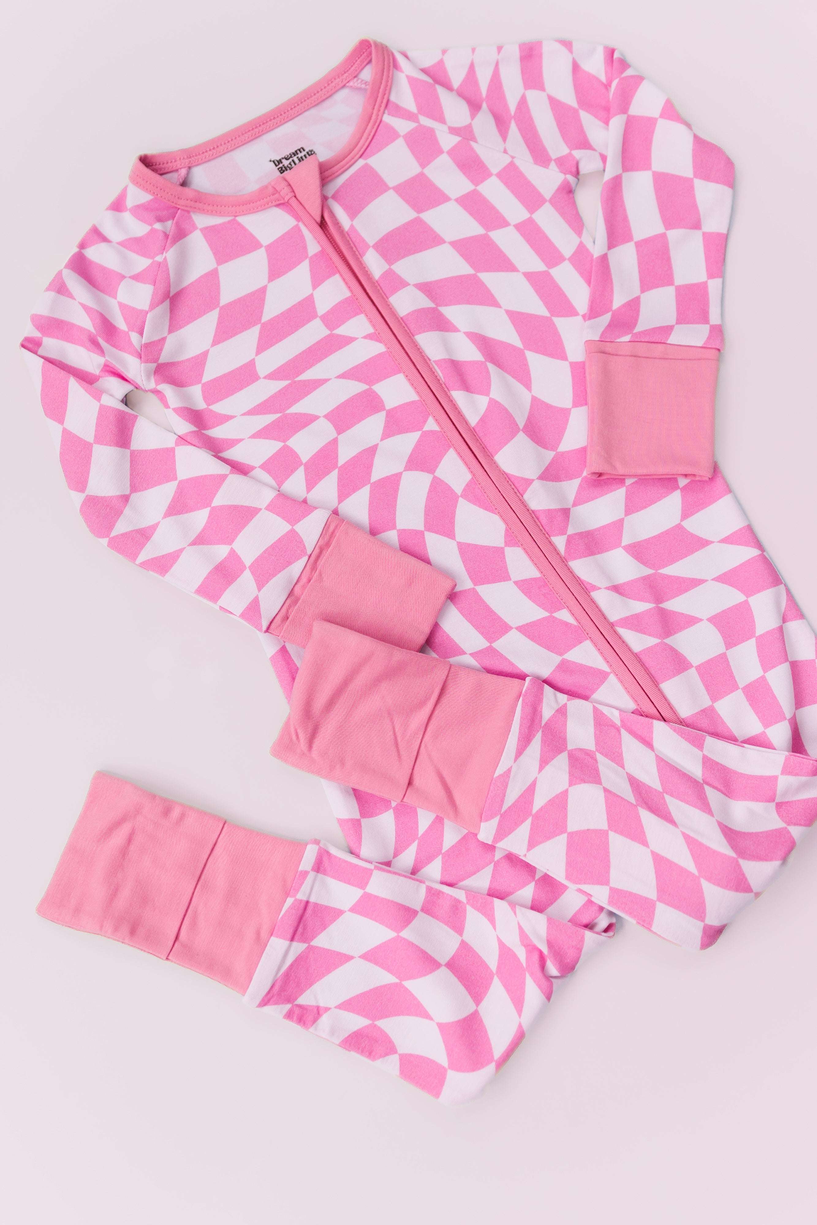 Bubblegum Wavy Checkers Dream Romper Milk & Baby