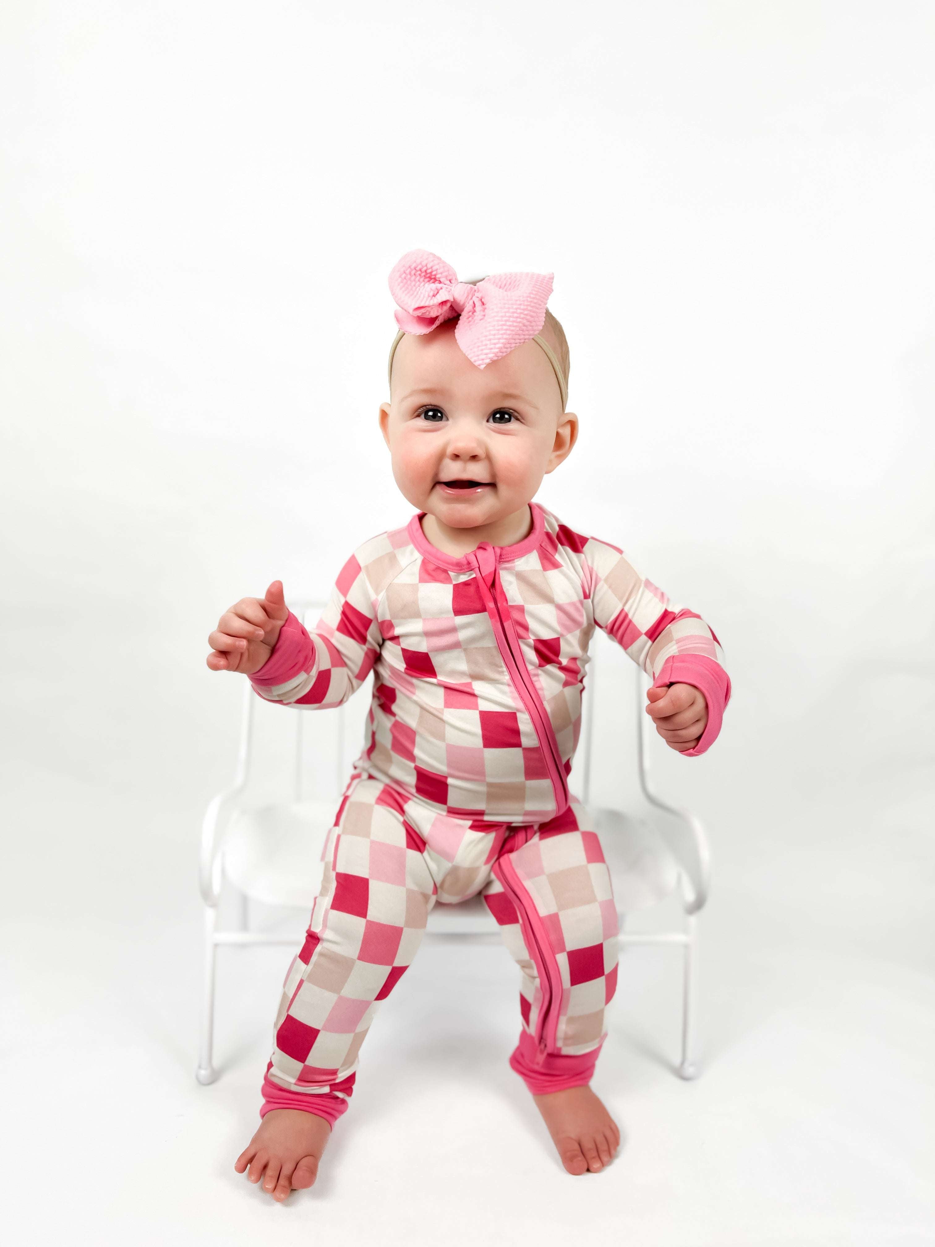 Dreamy Pink Checkers Dream Baby Romper Milk & Baby