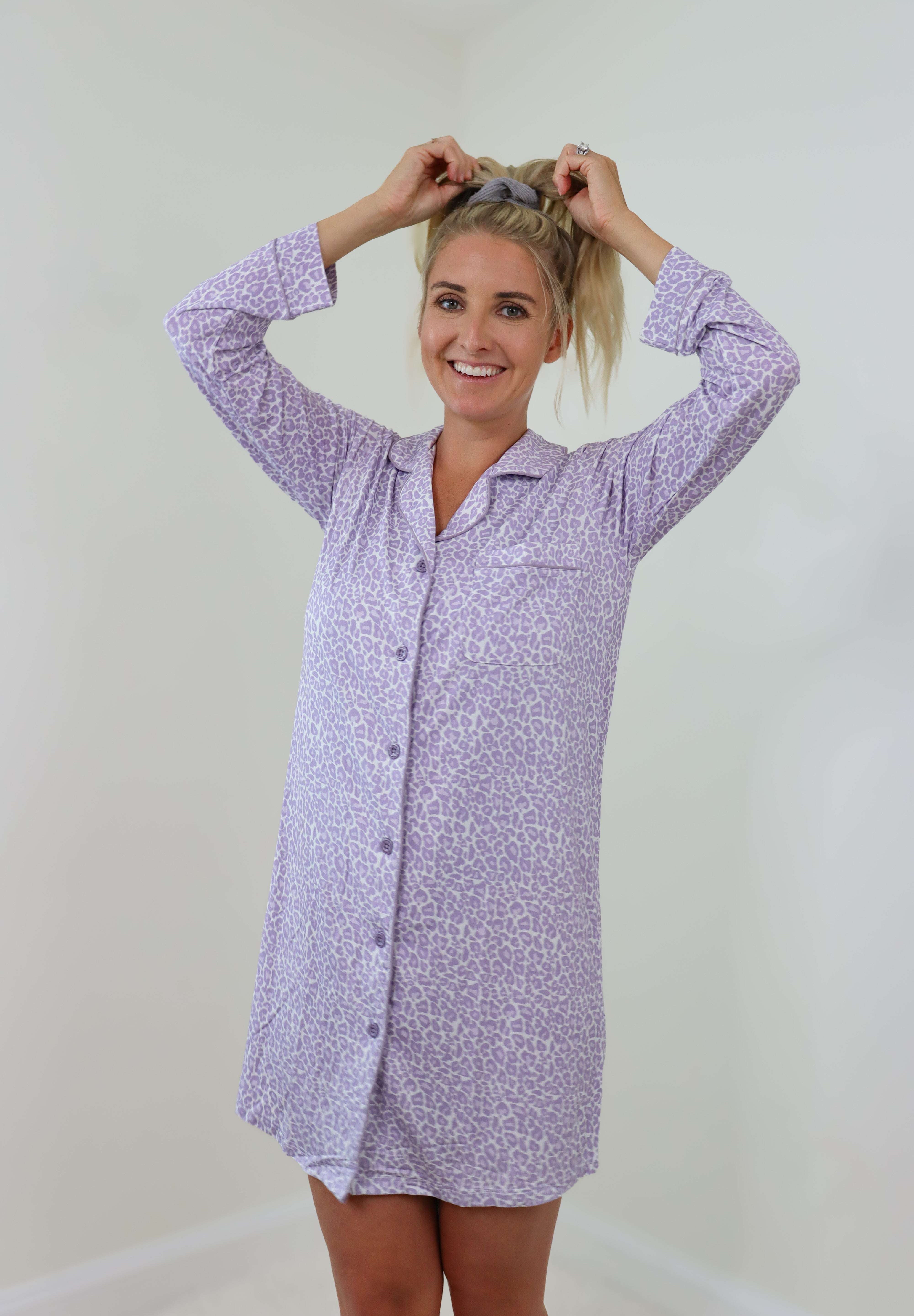 Lavender Leopard Dream Dream Nursing Nightgown Milk & Baby