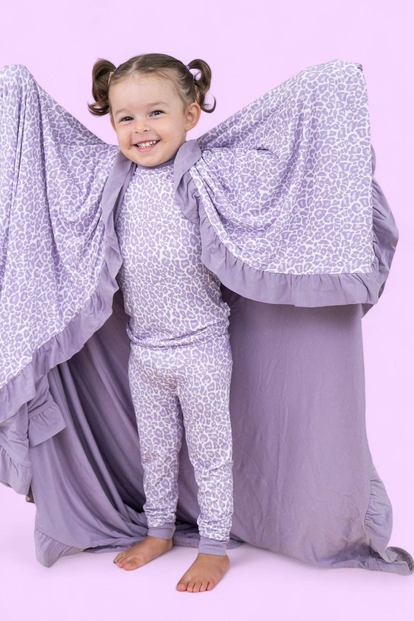 Lavender Leopard Dream Ruffle Blanket Milk & Baby