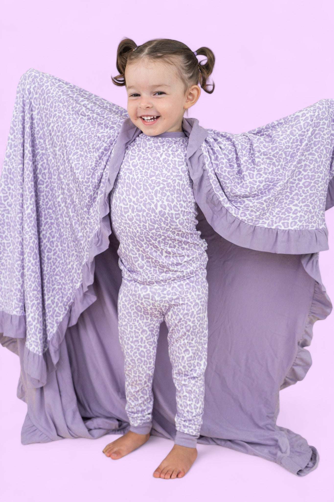 Lavender Leopard Dream Ruffle Blanket Milk & Baby