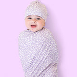 Lavender Leopard Dream Swaddle & Beanie Milk & Baby