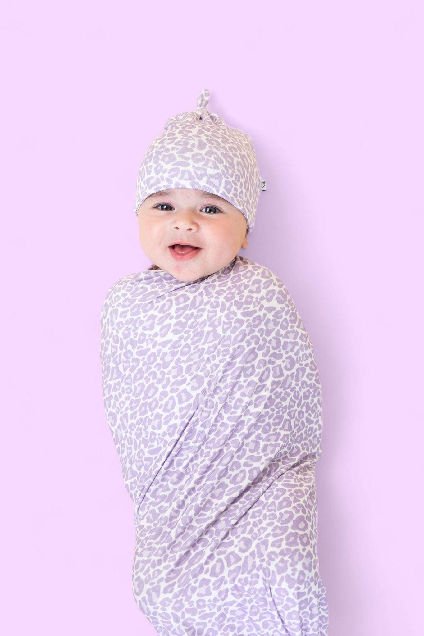 Lavender Leopard Dream Swaddle & Beanie Milk & Baby