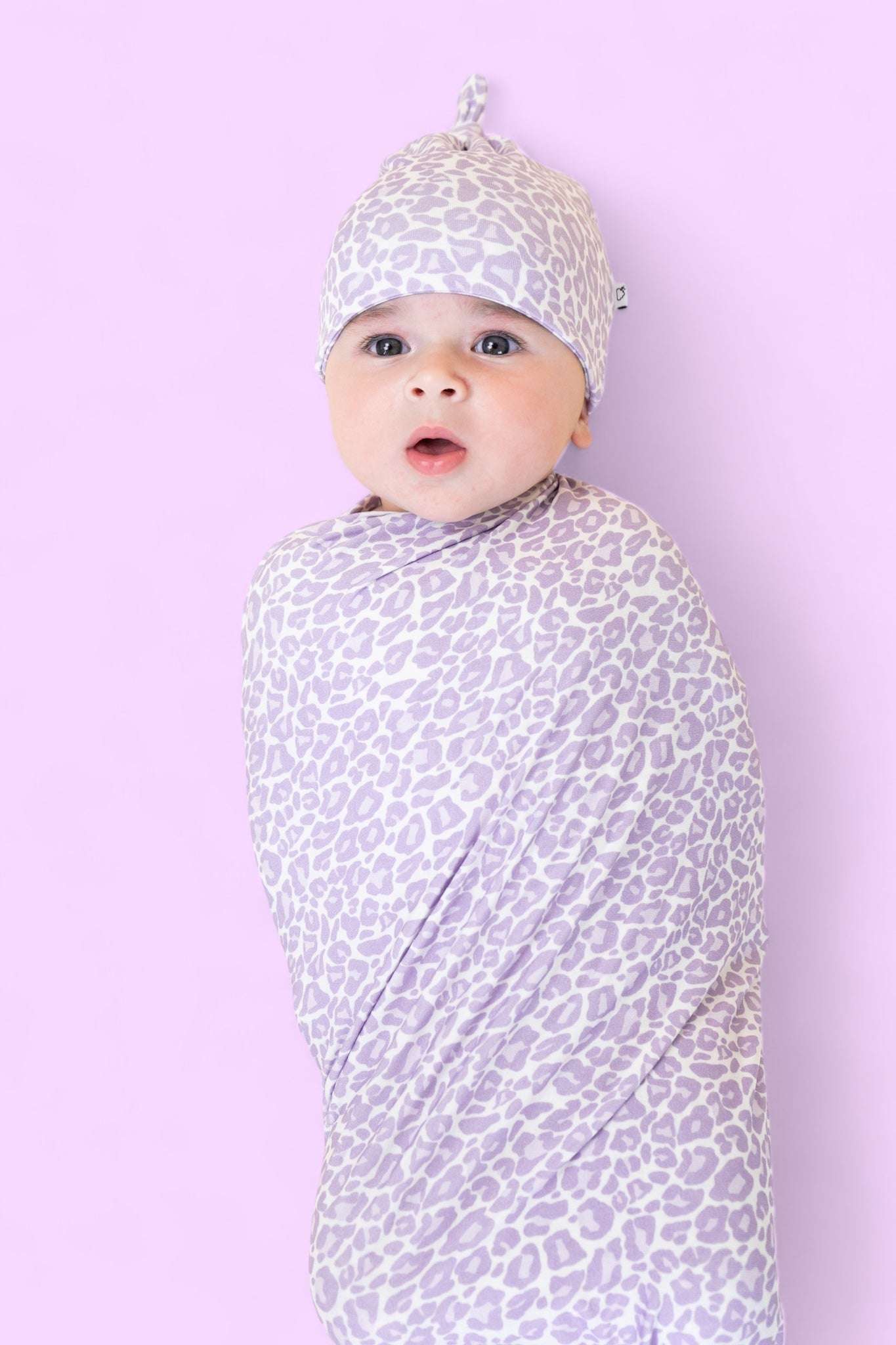 Lavender Leopard Dream Swaddle & Beanie Milk & Baby