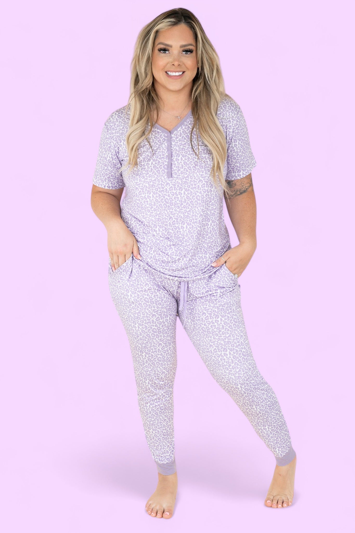 Lavender Leopard Dream Jogger Pajamas - milk & baby