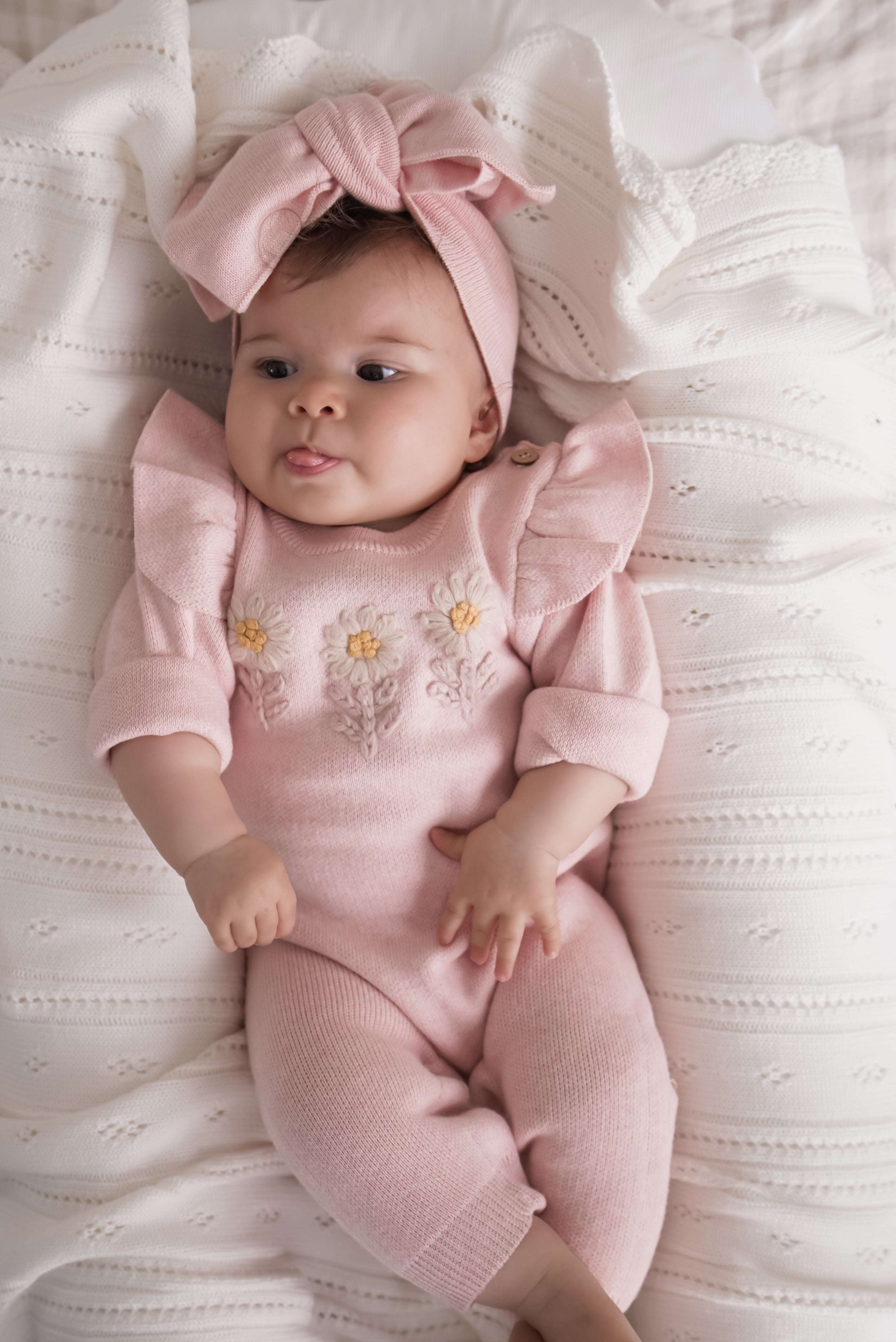 Luna + Luca Daisy Jumpsuit & Bow Milk & Baby