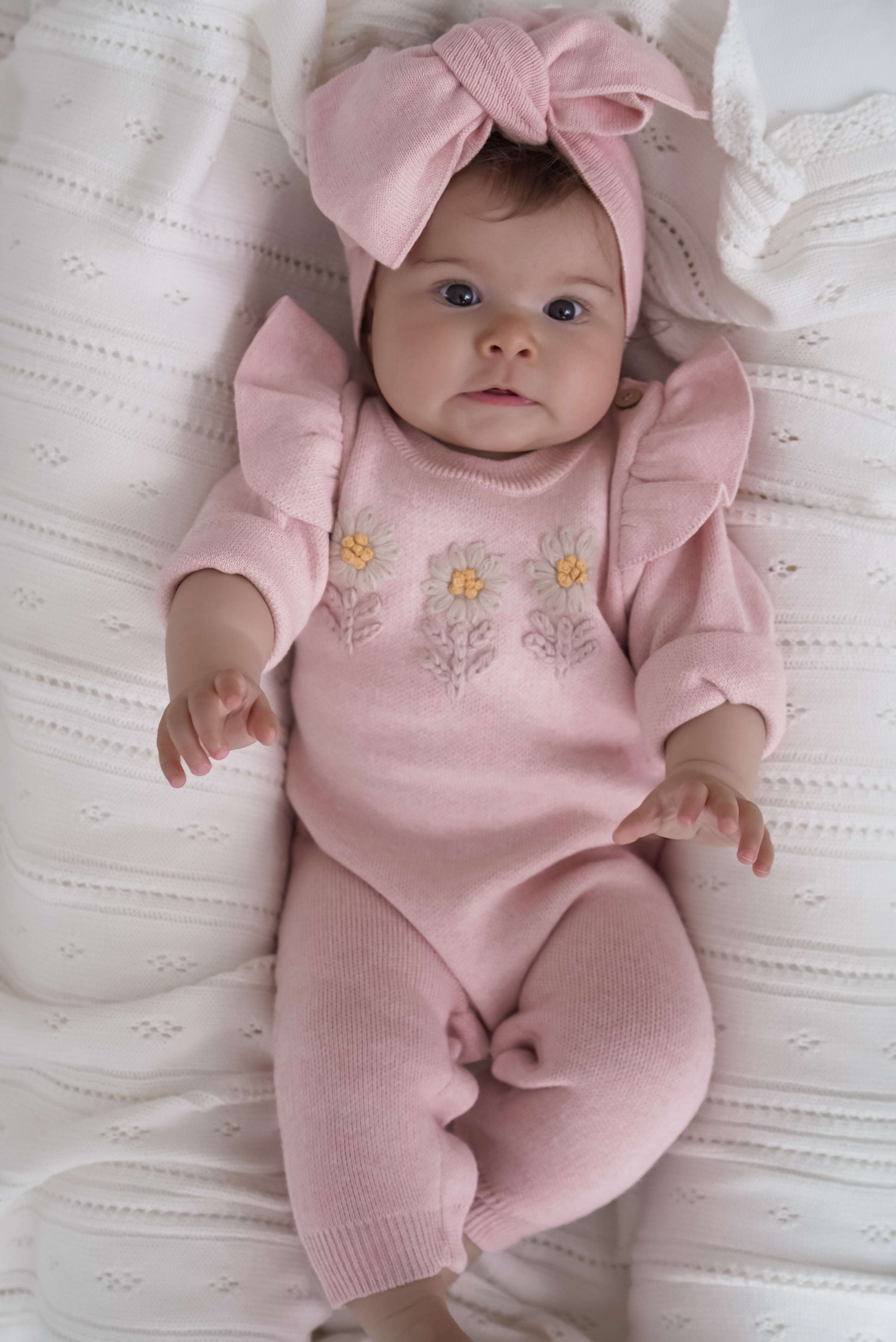 Luna + Luca Daisy Jumpsuit & Bow Milk & Baby