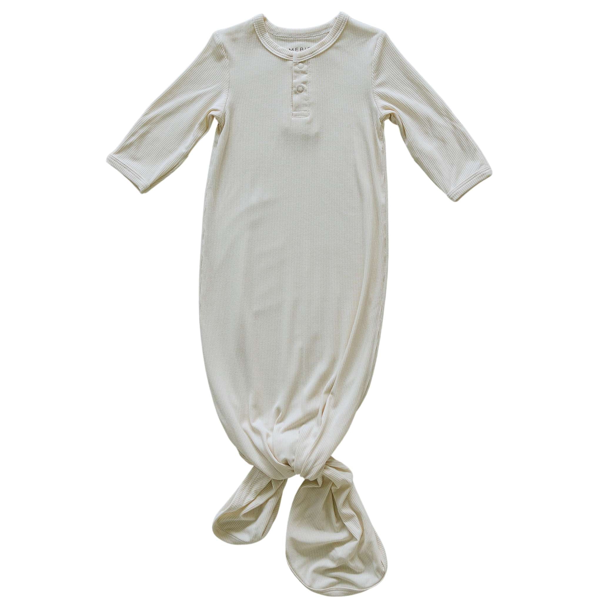 Cream Ribbed Bamboo Knot Gown Milk & Baby