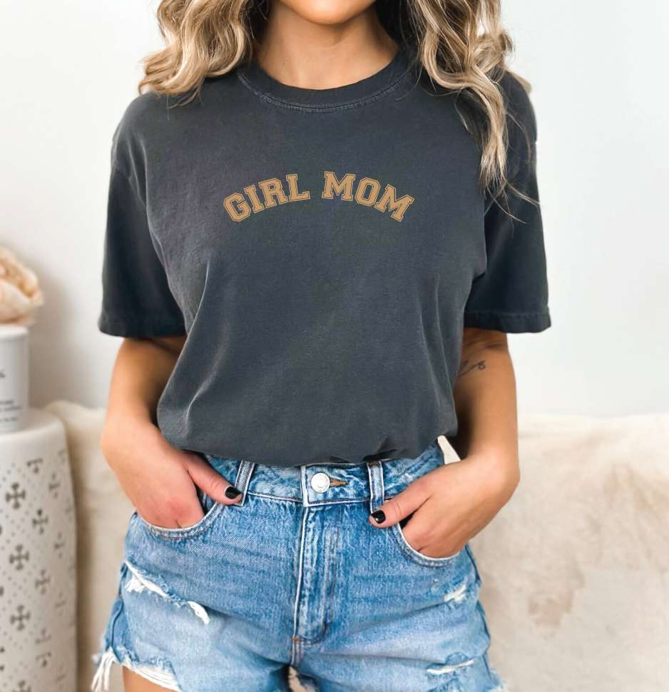 Girl Mom Varsity Neutral Tee Milk & Baby