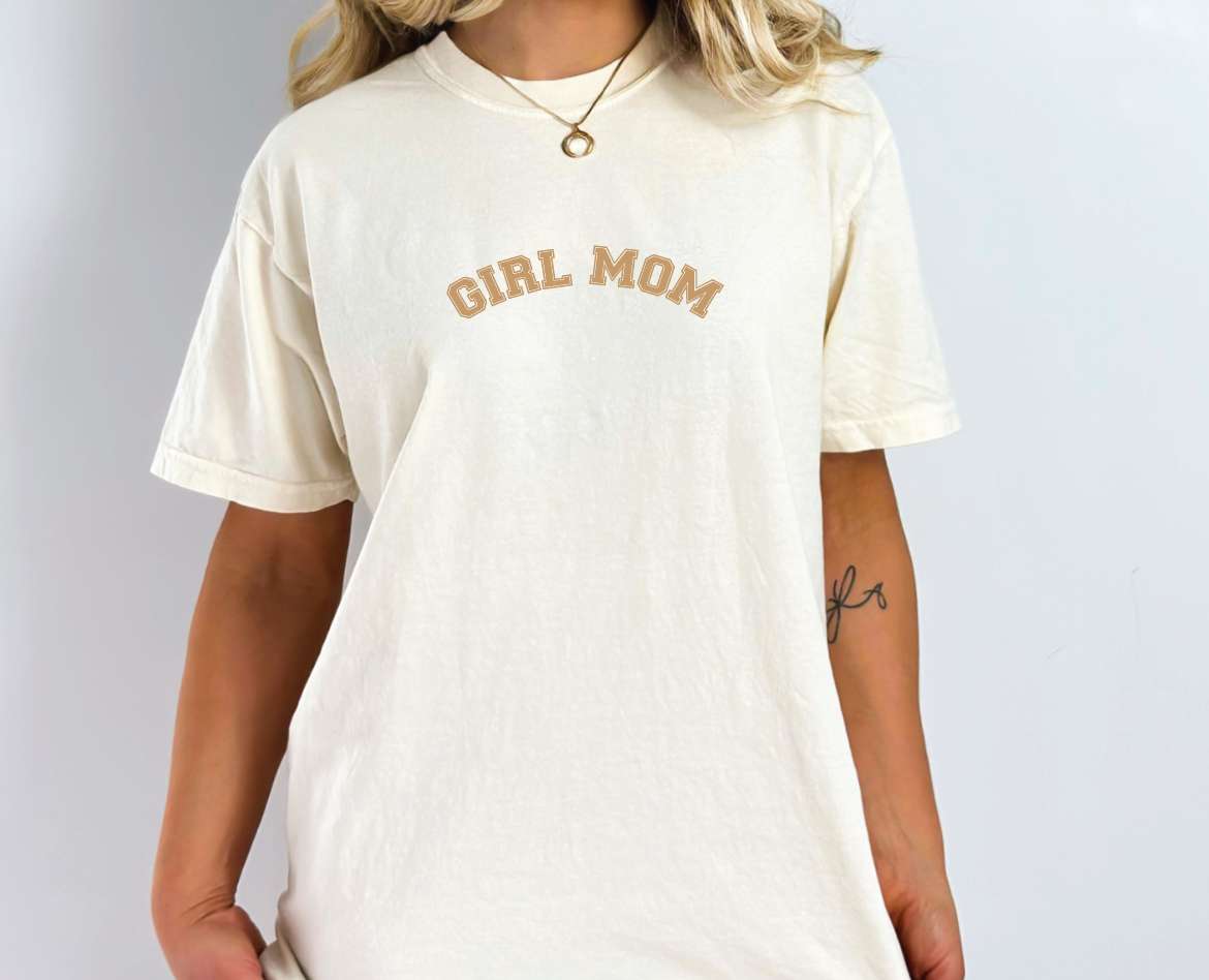 Girl Mom Varsity Neutral Tee Milk & Baby