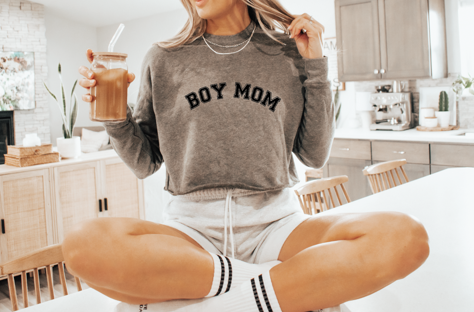 Boy Mom Varsity Pullover or Modest Crop - milk & baby