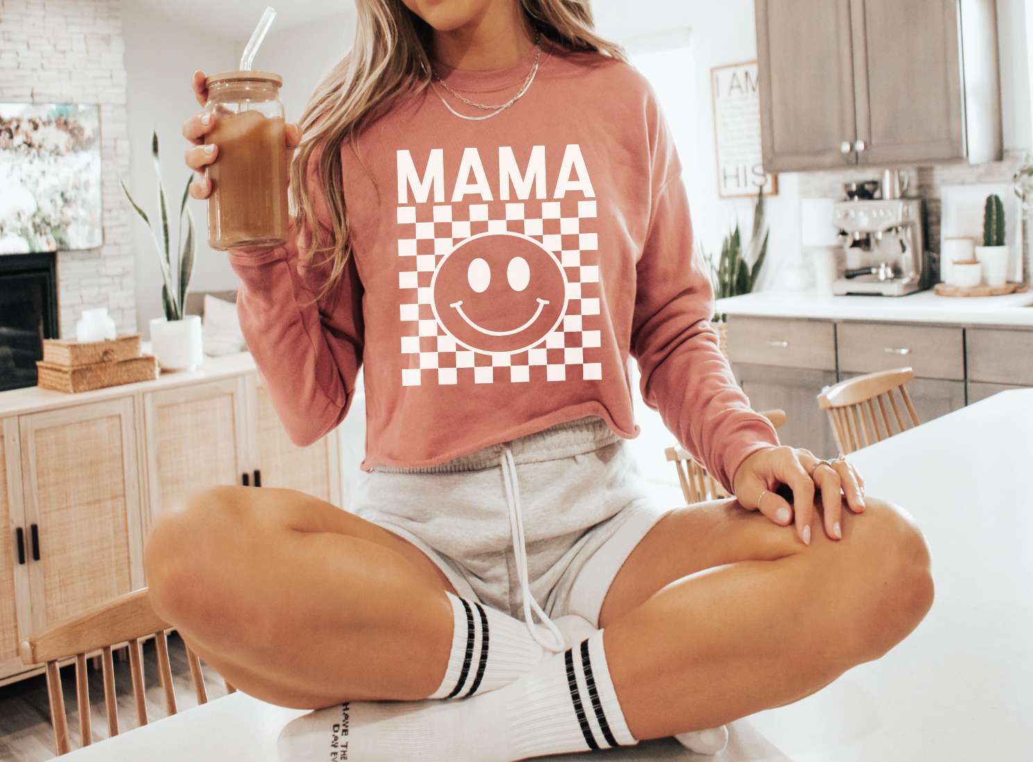 Mama Modest Crop Checkered Sweatshirt Milk & Baby