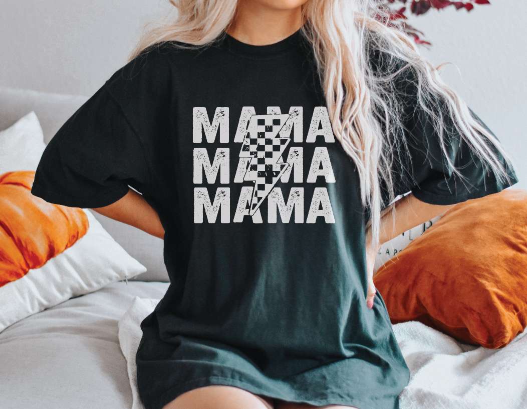 Mama Stacked Lightening Bolt Tee Milk & Baby