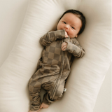 Faded Brown Checkerboard | Bamboo Zip Pajamas | Milk & Baby