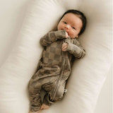 Faded Brown Checkerboard | Bamboo Zip Pajamas Milk & Baby