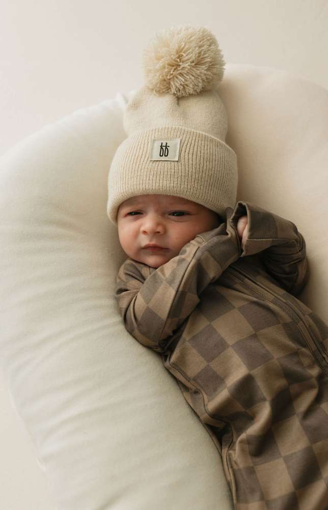 Faded Brown Checkerboard | Bamboo Zip Pajamas Milk & Baby