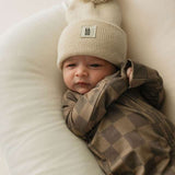 Faded Brown Checkerboard | Bamboo Zip Pajamas Milk & Baby