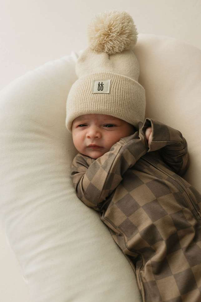 Faded Brown Checkerboard | Bamboo Zip Pajamas Milk & Baby