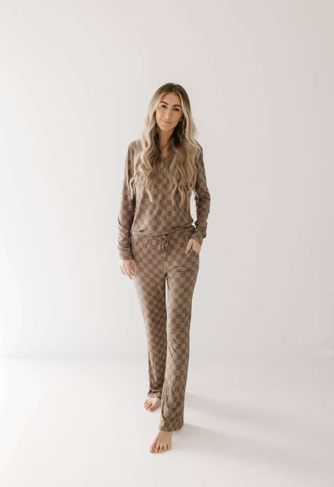 Faded Brown Checkerboard | Women's Bamboo Pajamas Milk & Baby