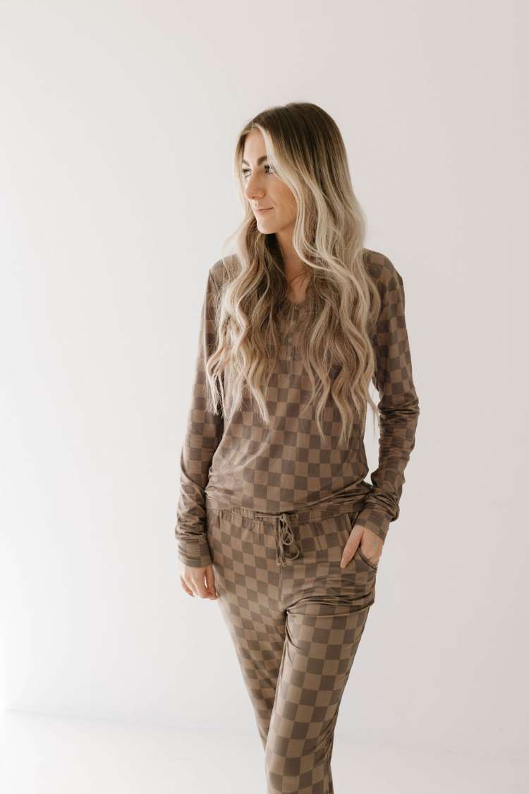 Faded Brown Checkerboard | Women's Bamboo Pajamas Milk & Baby