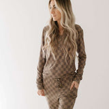 Faded Brown Checkerboard | Women's Bamboo Pajamas Milk & Baby