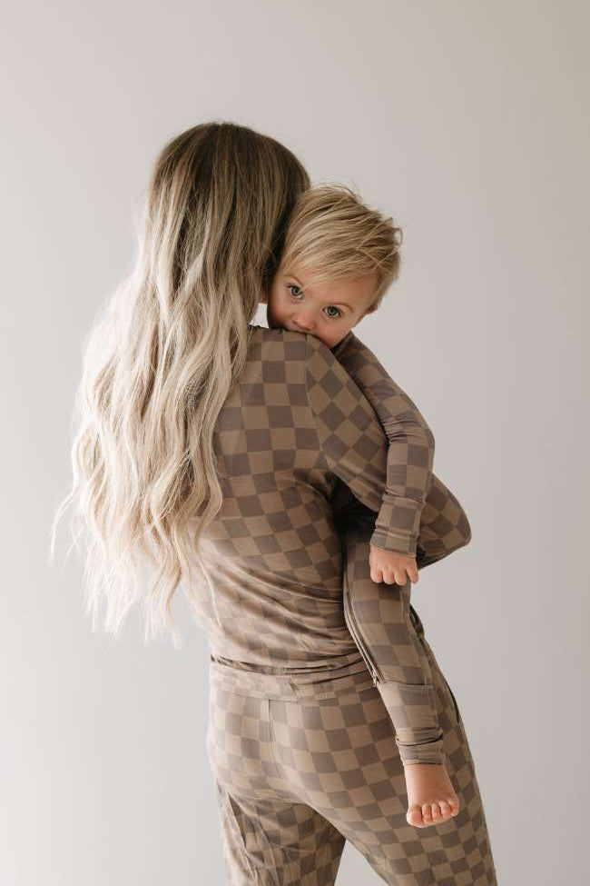 Faded Brown Checkerboard | Women's Bamboo Pajamas Milk & Baby