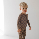 Bamboo Zip Pajamas | Faded Brown Checkerboard