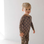 Faded Brown Checkerboard | Bamboo Zip Pajamas Milk & Baby