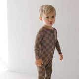 Faded Brown Checkerboard | Bamboo Zip Pajamas Milk & Baby