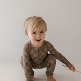 Bamboo Zip Pajamas | Faded Brown Checkerboard