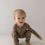 Faded Brown Checkerboard | Bamboo Zip Pajamas Milk & Baby