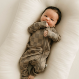 Faded Brown Checkerboard | Bamboo Zip Pajamas | Milk & Baby