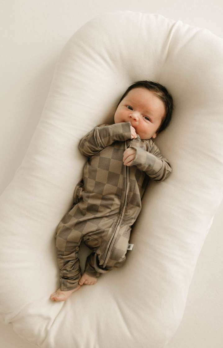 Faded Brown Checkerboard | Bamboo Zip Pajamas Milk & Baby