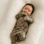 Faded Brown Checkerboard | Bamboo Zip Pajamas Milk & Baby