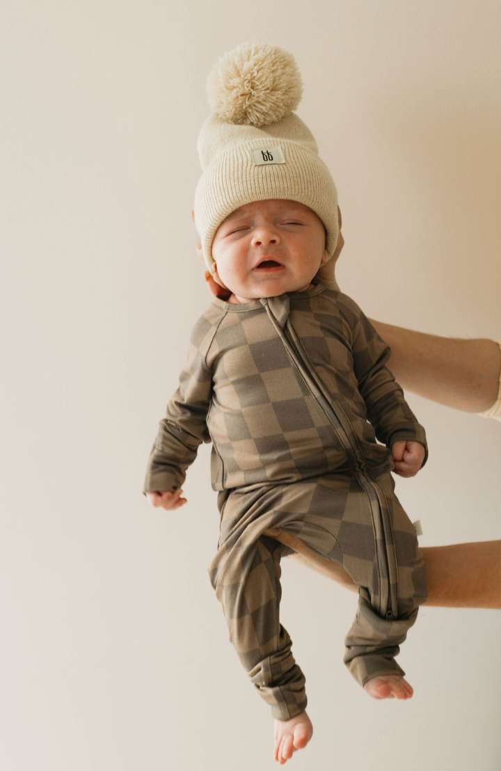 Faded Brown Checkerboard | Bamboo Zip Pajamas Milk & Baby