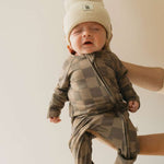 Faded Brown Checkerboard | Bamboo Zip Pajamas Milk & Baby