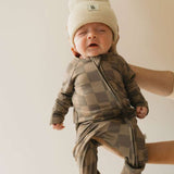 Faded Brown Checkerboard | Bamboo Zip Pajamas Milk & Baby