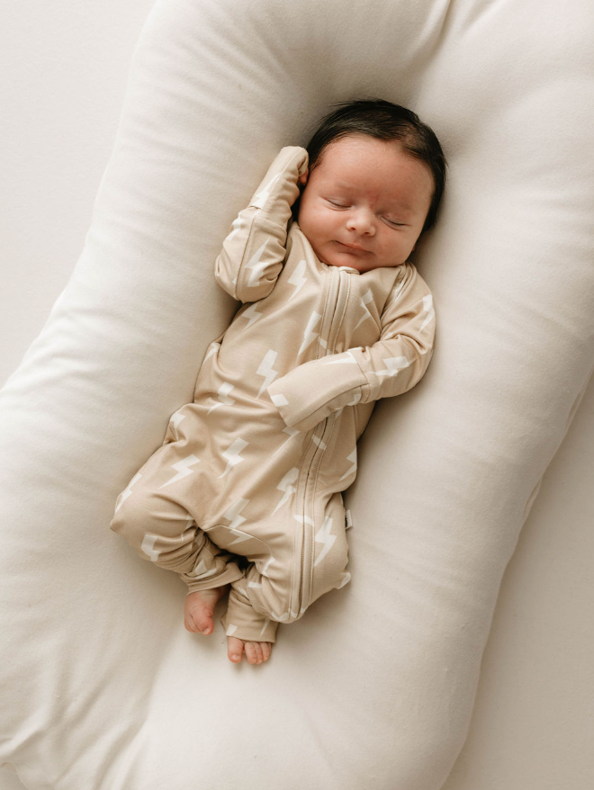 Tan & Cream Lightning Bolt | Bamboo Zip Pajamas | Milk & Baby