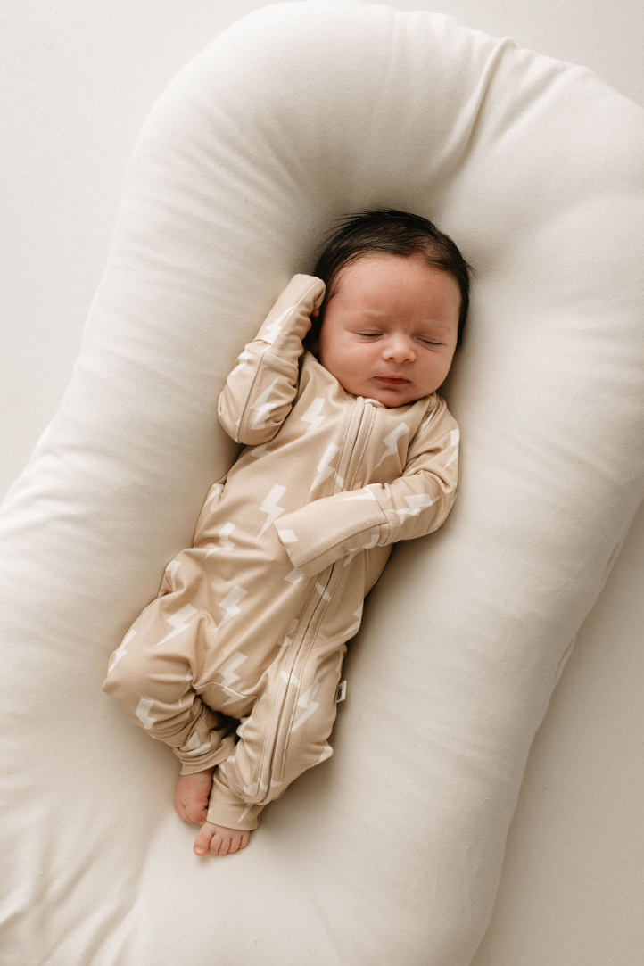 Tan & Cream Lightning Bolt | Bamboo Zip Pajamas | Milk & Baby