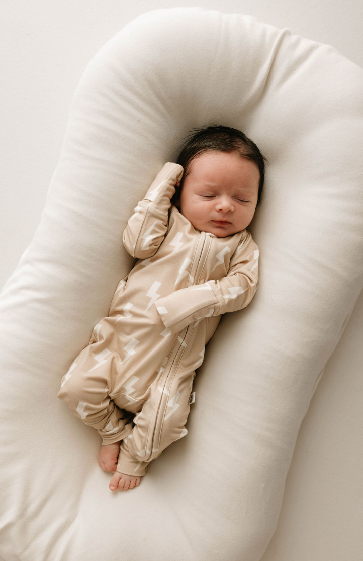 Tan & Cream Lightning Bolt | Bamboo Zip Pajamas | Milk & Baby