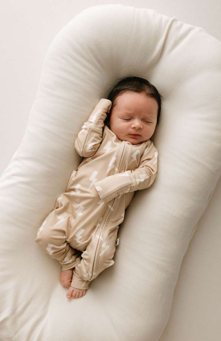 Bamboo Zip Pajamas | Tan & Cream Lightning Bolt | Milk & Baby