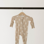 Tan & Cream Lightning Bolt | Bamboo Zip Pajamas | Milk & Baby