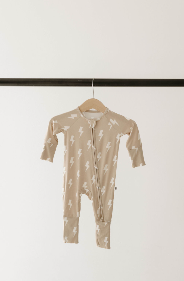 Tan & Cream Lightning Bolt | Bamboo Zip Pajamas | Milk & Baby