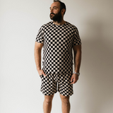 Men's Bamboo Short Pajamas | Black Checkerboard