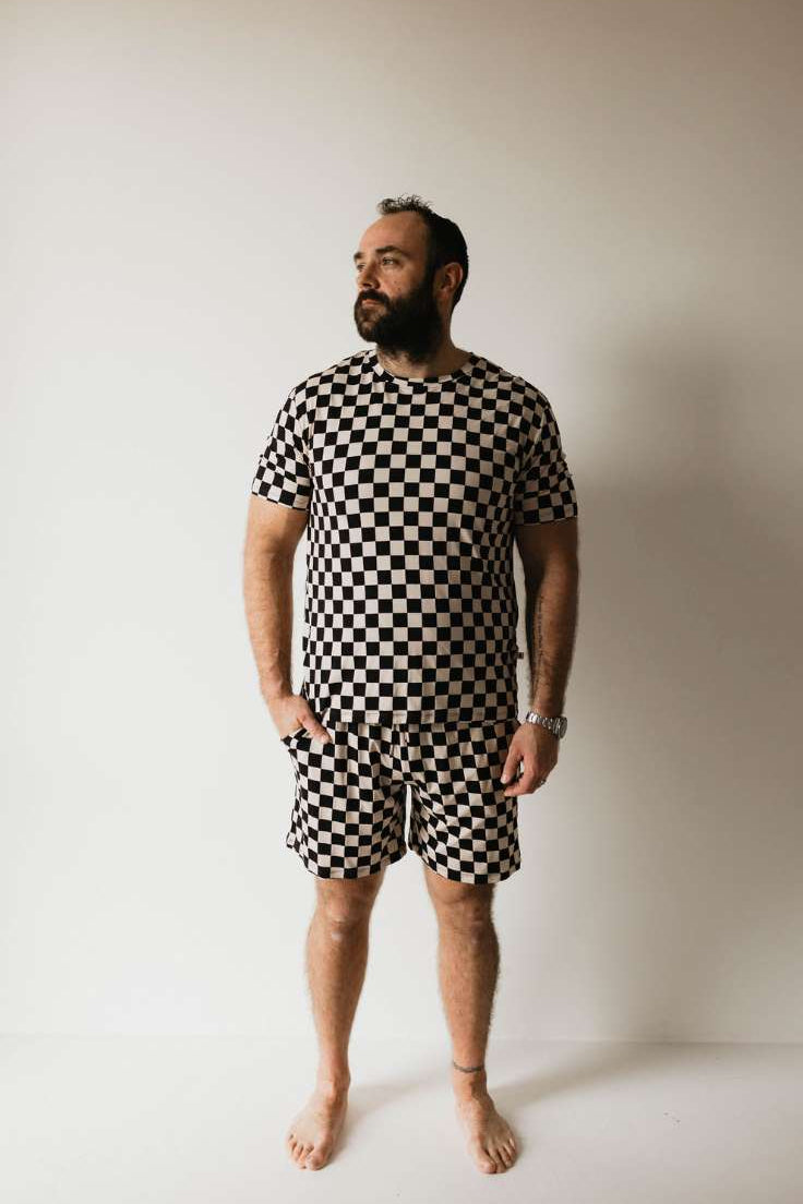 Black Checkerboard | Adult Bamboo Short Pajamas Milk & Baby