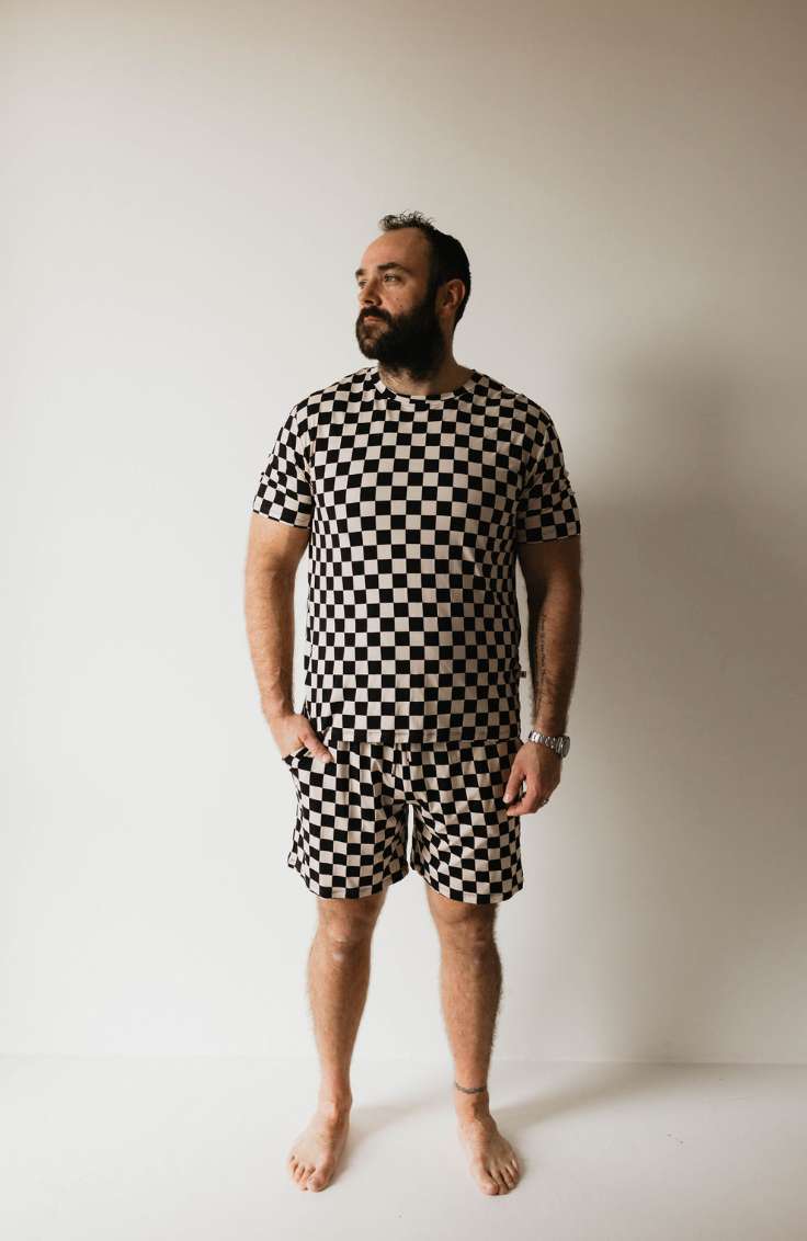 Black Checkerboard | Adult Bamboo Short Pajamas Milk & Baby