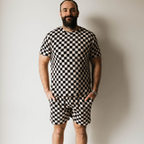 Black Checkerboard | Men's Bamboo Short Pajamas | Milk & Baby