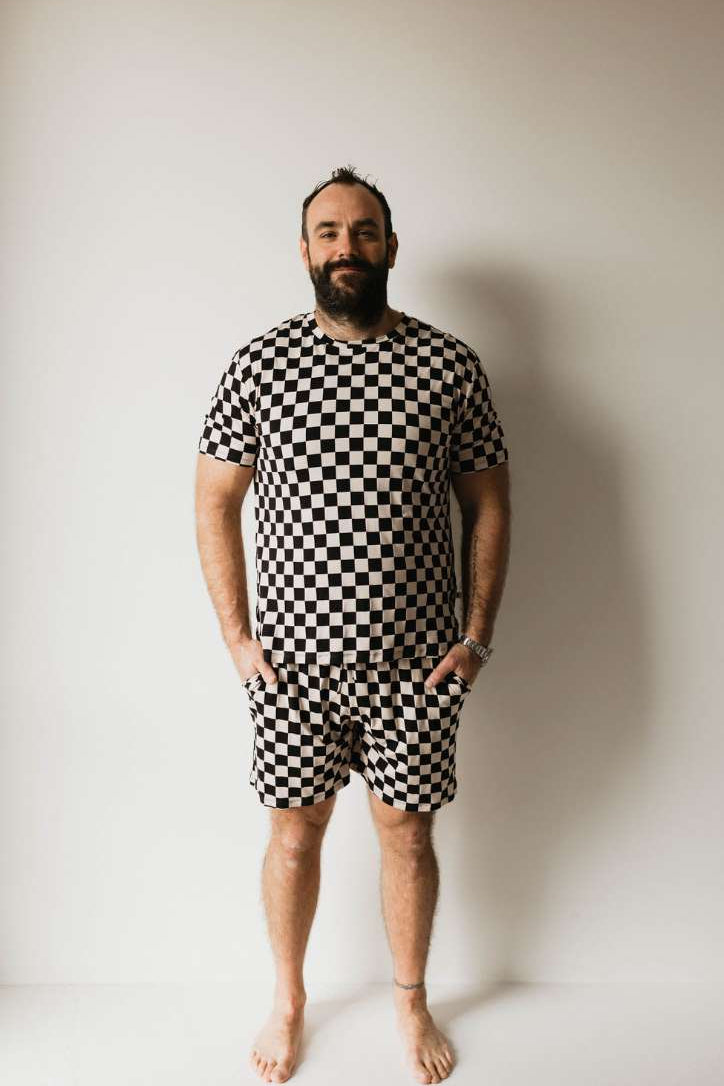 Black Checkerboard | Adult Bamboo Short Pajamas Milk & Baby