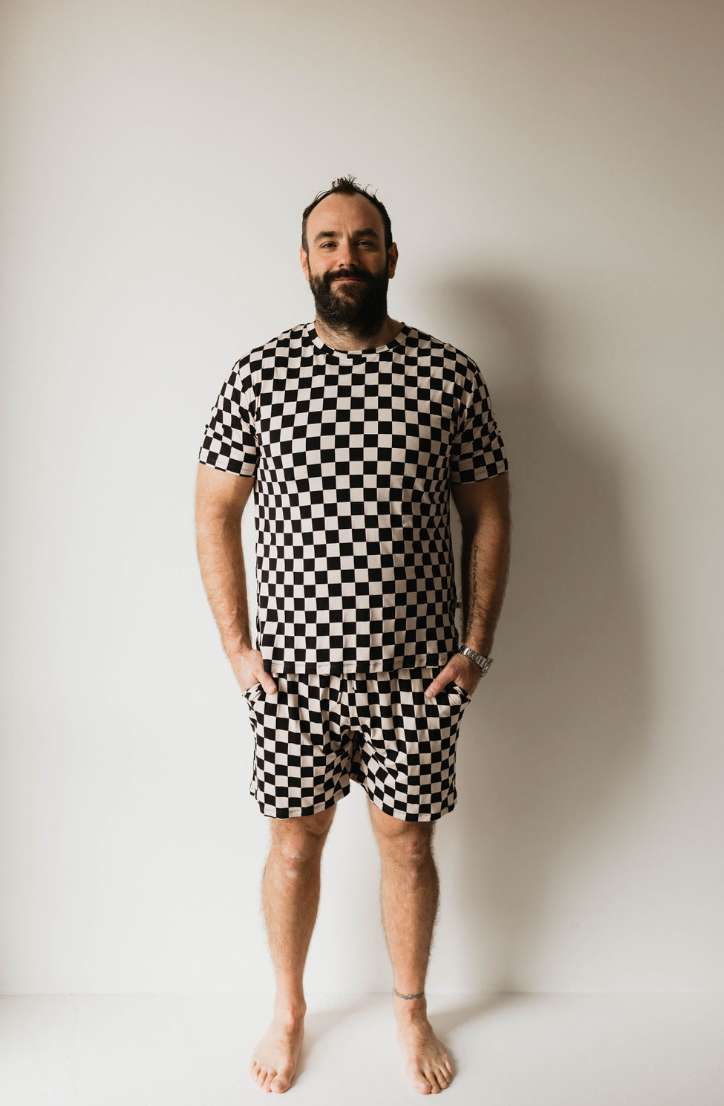 Black Checkerboard | Adult Bamboo Short Pajamas Milk & Baby